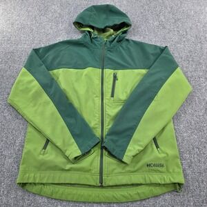Double Diamond Mens‎ Hooded Jacket Green Softshell Full Zip Fleece Fresh to Def